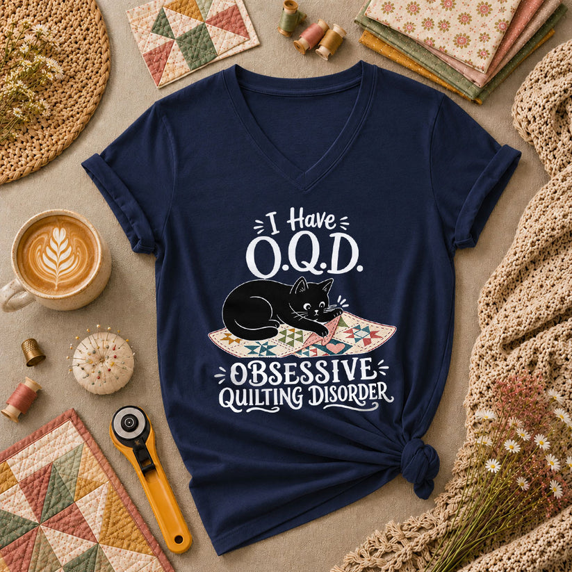 I Have OQD Obsessive Quilting Disorder Women's V-Neck - Navy