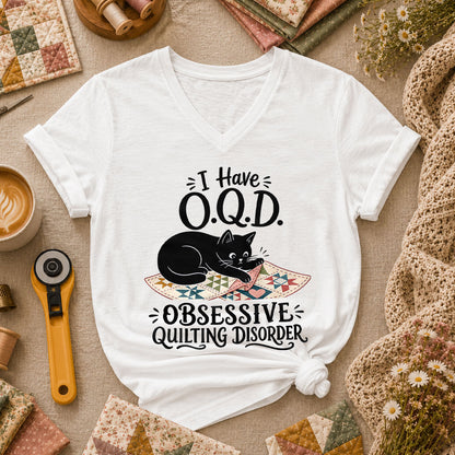 I Have OQD Obsessive Quilting Disorder Women's V-Neck - White