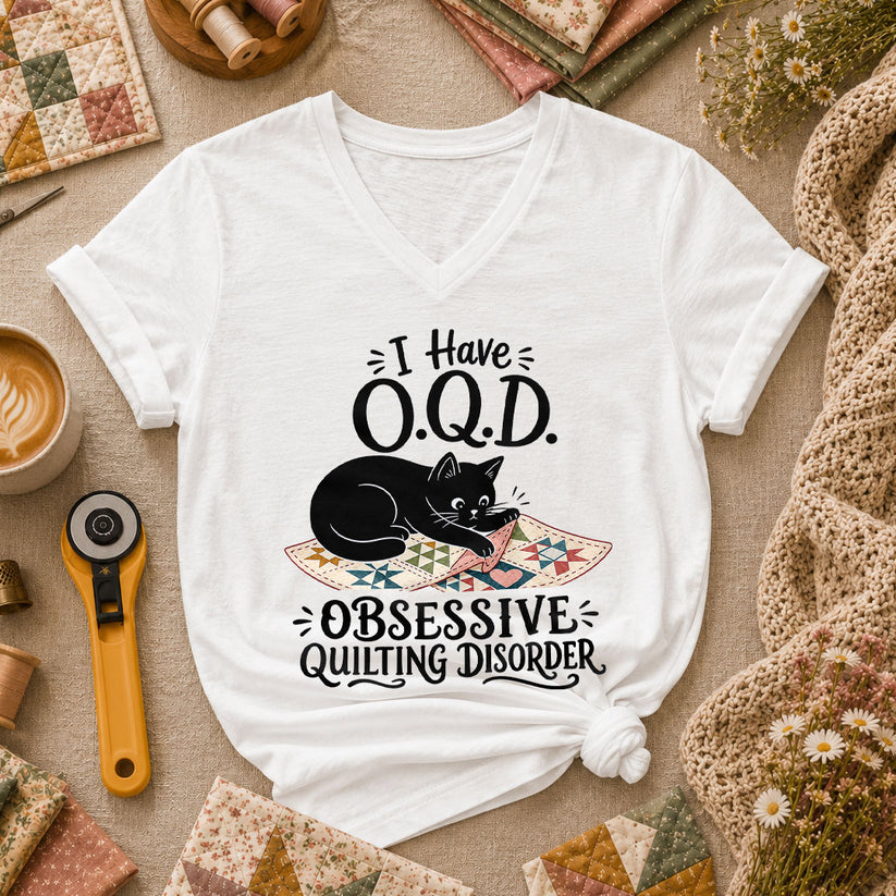 I Have OQD Obsessive Quilting Disorder Women's V-Neck - White