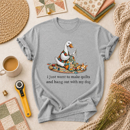 I Just Want To Make Quilts And Hang Out With My Dog T-Shirt - Athletic Heather