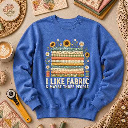 I Like Fabric And Maybe Three People Long Sleeve - Heather True Royal