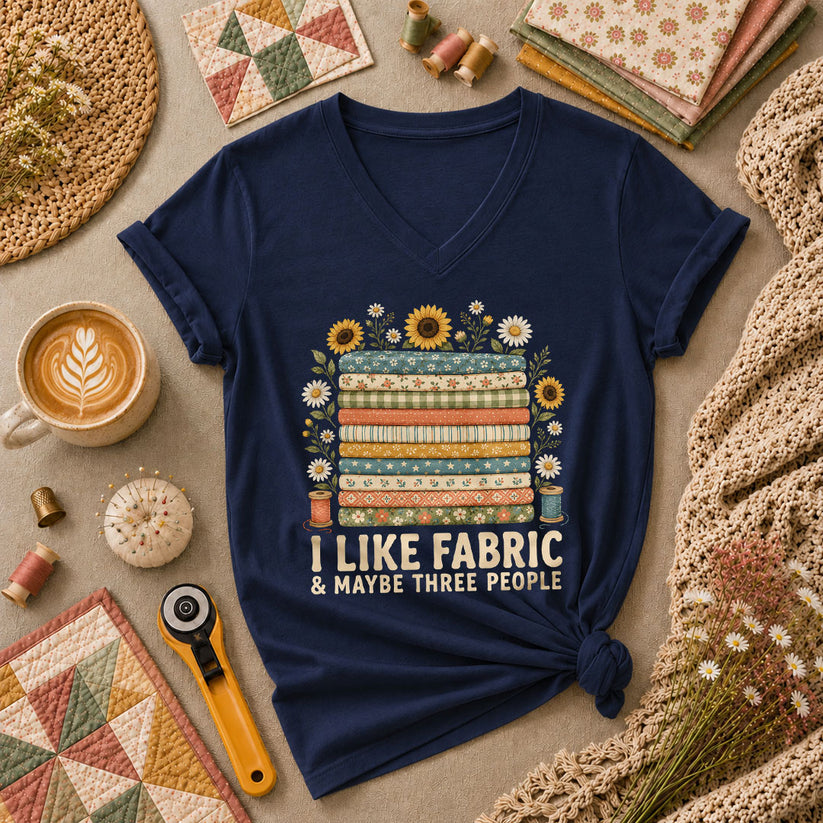 I Like Fabric And Maybe Three People Women's V-Neck - Navy