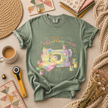 I Love Quilting Every Day Pastel T-Shirt - Forest Green