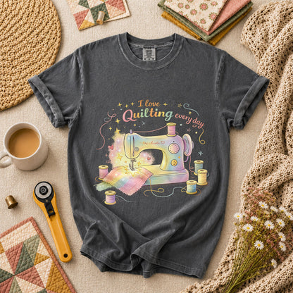 I Love Quilting Every Day Pastel T-Shirt - Grey