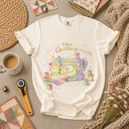I Love Quilting Every Day Pastel T-Shirt - Ivory