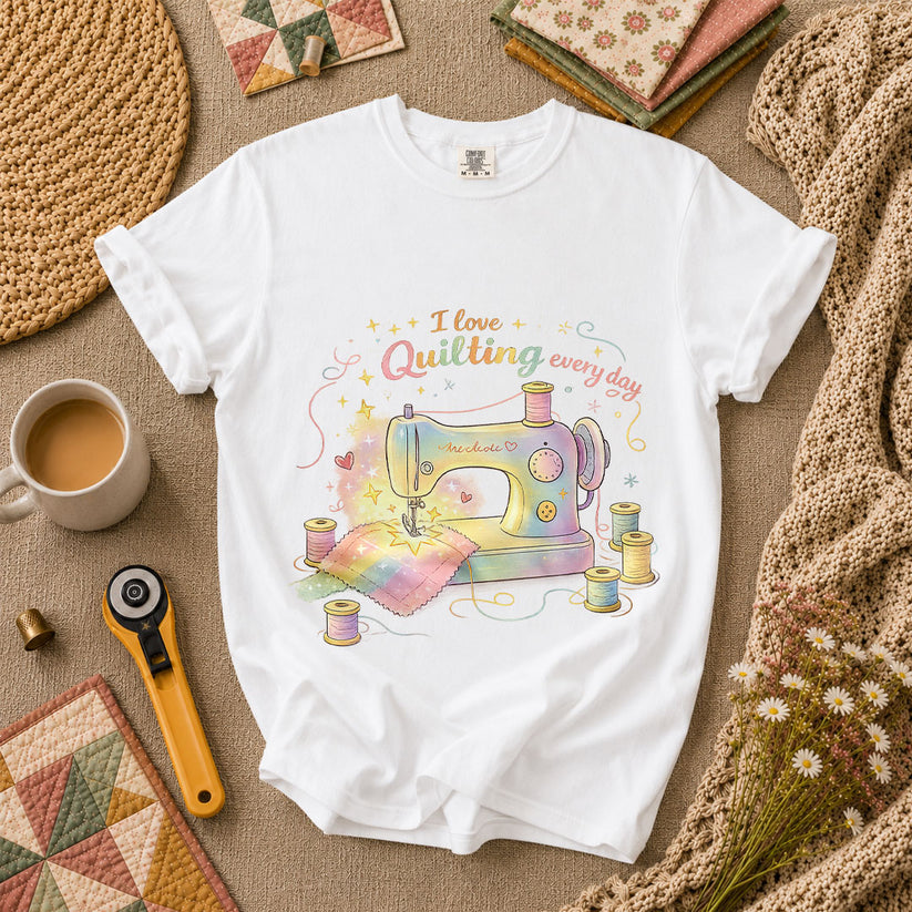 I Love Quilting Every Day Pastel T-Shirt - White