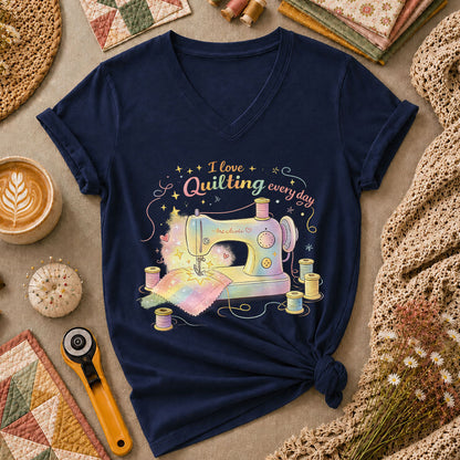 I Love Quilting Every Day Pastel Women's V-Neck - Navy