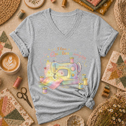 I Love Quilting Every Day Pastel Women's V-Neck - Sport Grey