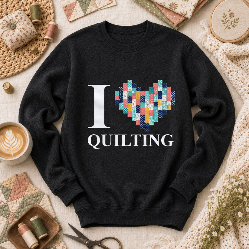I Love Quilting Long Sleeve - Black