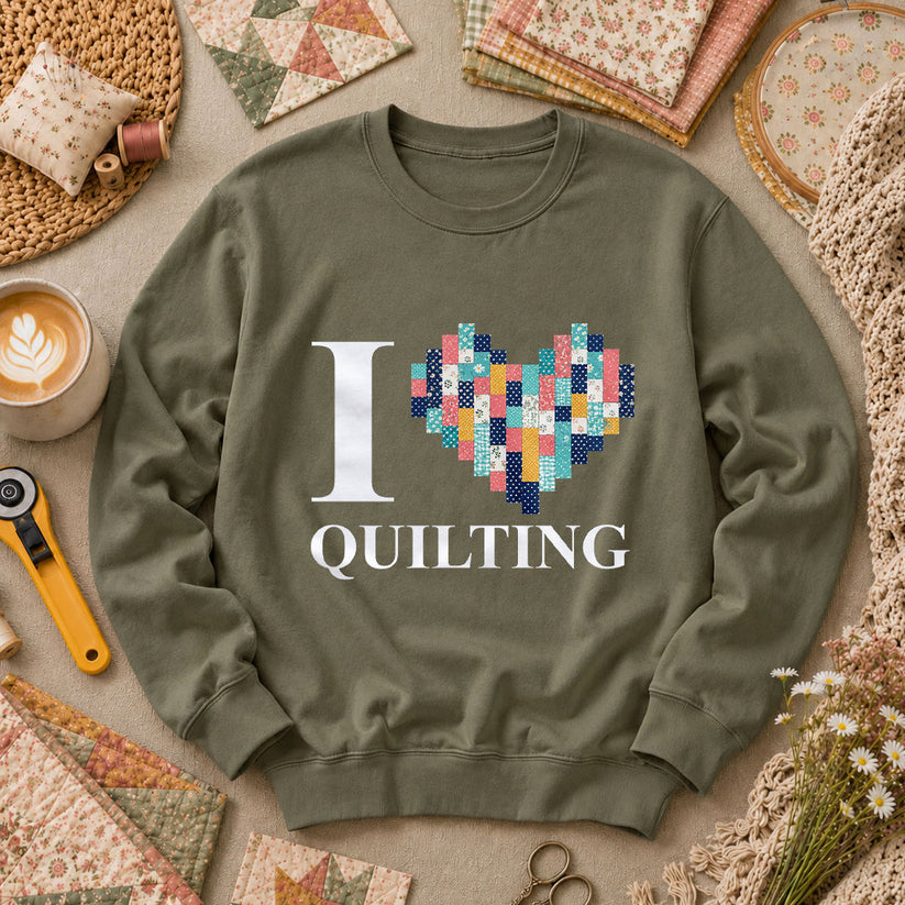 I Love Quilting Long Sleeve - Military Green