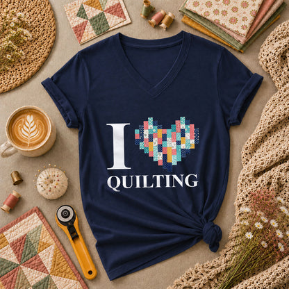 I Love Quilting Women's V-Neck - Navy