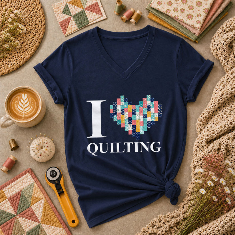 I Love Quilting Women's V-Neck - Navy