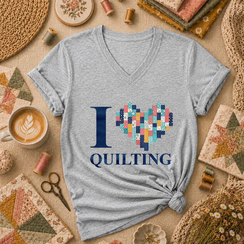 I Love Quilting Women's V-Neck - Sport Grey