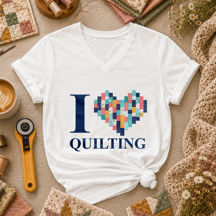 I Love Quilting Women's V-Neck - White