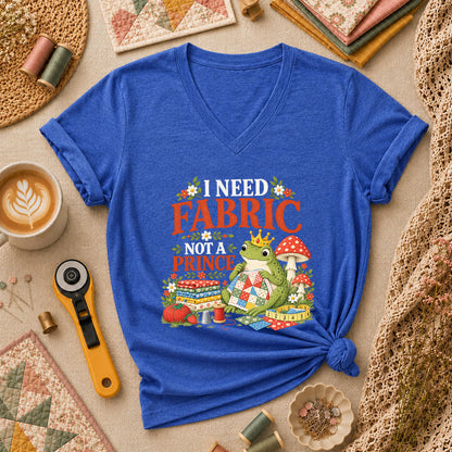 I Need Fabric Not A Prince Women's V-Neck - Heather True Royal