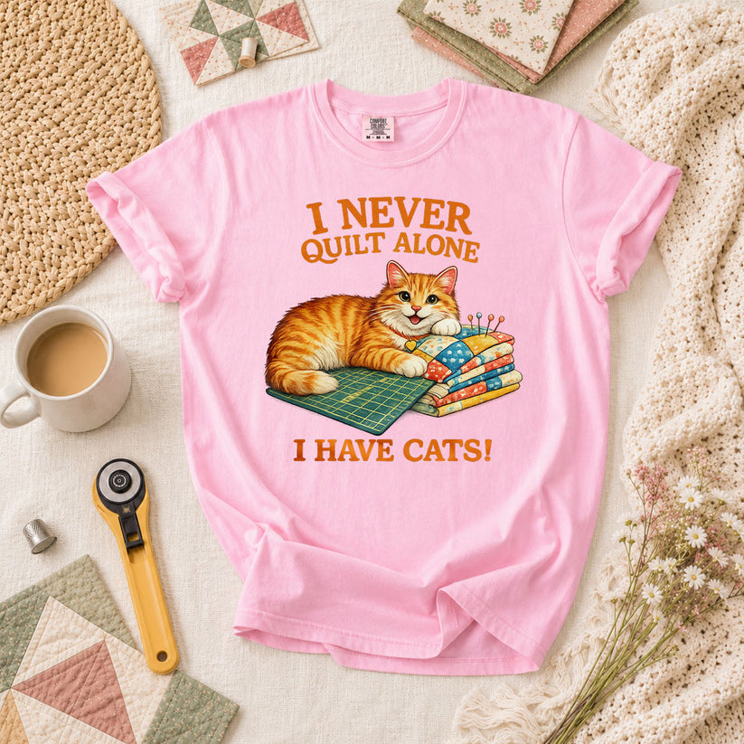 I Never Quilt Alone I Have Cats Cottage T-Shirt - Blossom