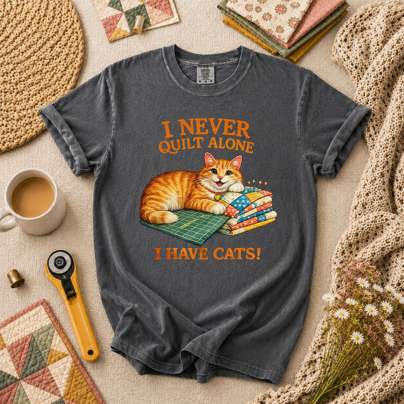 I Never Quilt Alone I Have Cats Cottage T-Shirt - Grey