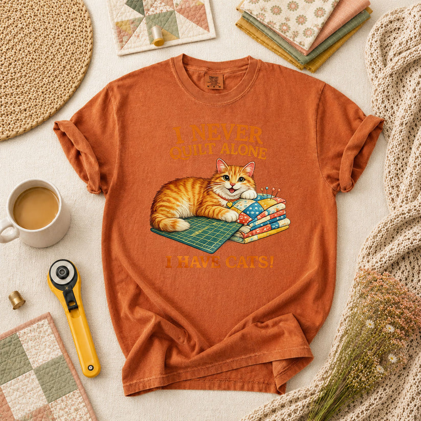 I Never Quilt Alone I Have Cats Cottage T-Shirt - Yam