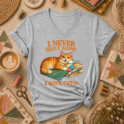 I Never Quilt Alone I Have Cats Cottage Women's V-Neck - Athletic Heather