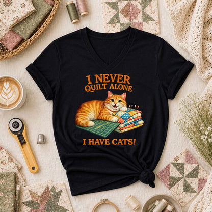 I Never Quilt Alone I Have Cats Cottage Women's V-Neck - Black