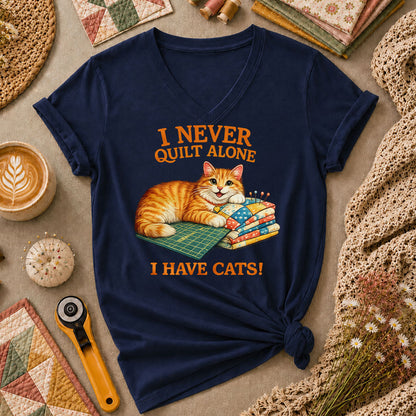 I Never Quilt Alone I Have Cats Cottage Women's V-Neck - Navy