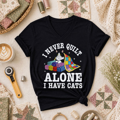 I Never Quilt Alone I Have Cats Women's V-Neck - Black