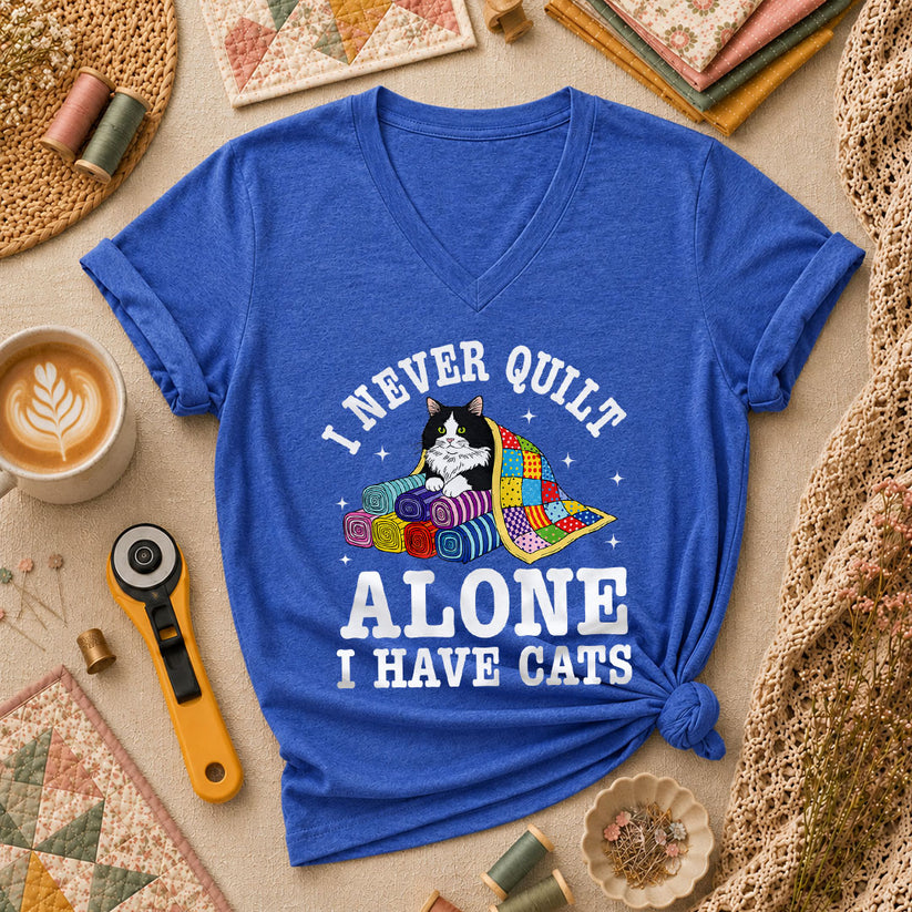 I Never Quilt Alone I Have Cats Women's V-Neck - Heather True Royal