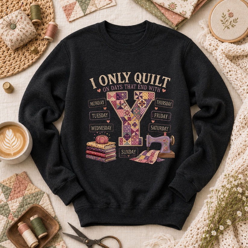 I Only Quilt On Days That End With Y Long Sleeve - Black