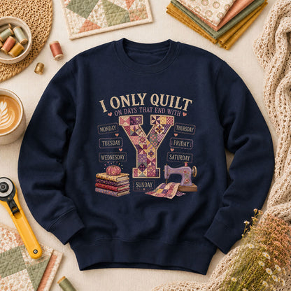 I Only Quilt On Days That End With Y Long Sleeve - Navy