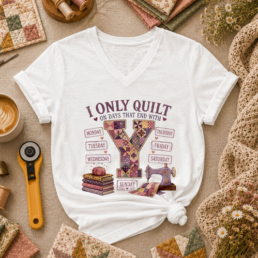 I Only Quilt On Days That End With Y Women's V-Neck - White