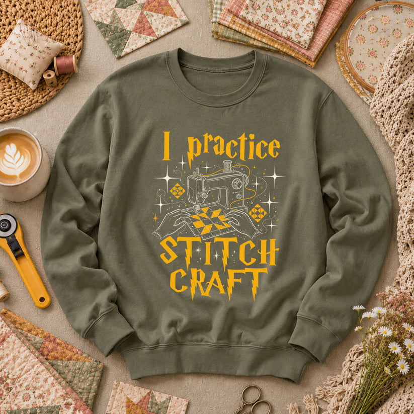 I Practice Stitch Craft Wizard Sewing Long Sleeve - Military Green