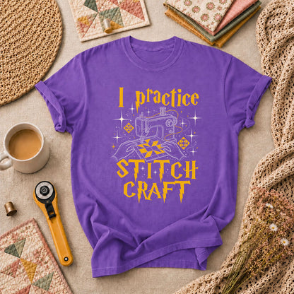 I Practice Stitch Craft Wizard Sewing T-Shirt - Heather Team Purple
