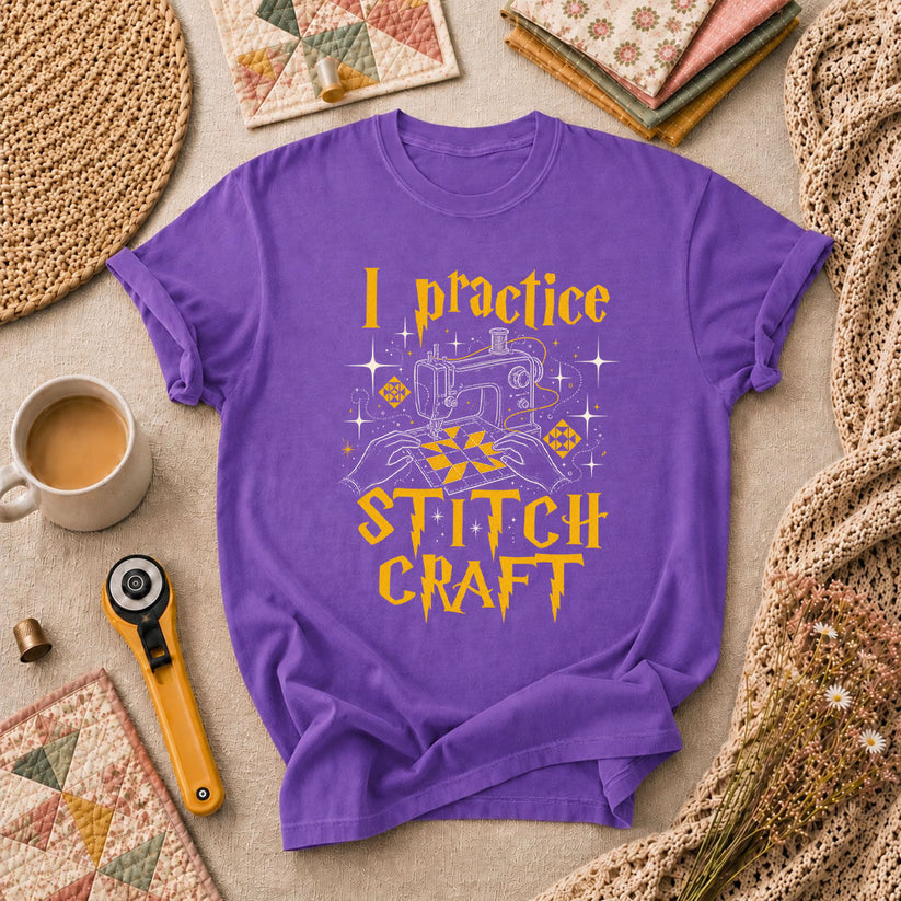 I Practice Stitch Craft Wizard Sewing T-Shirt - Heather Team Purple