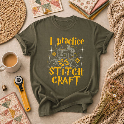 I Practice Stitch Craft Wizard Sewing T-Shirt - Military Green