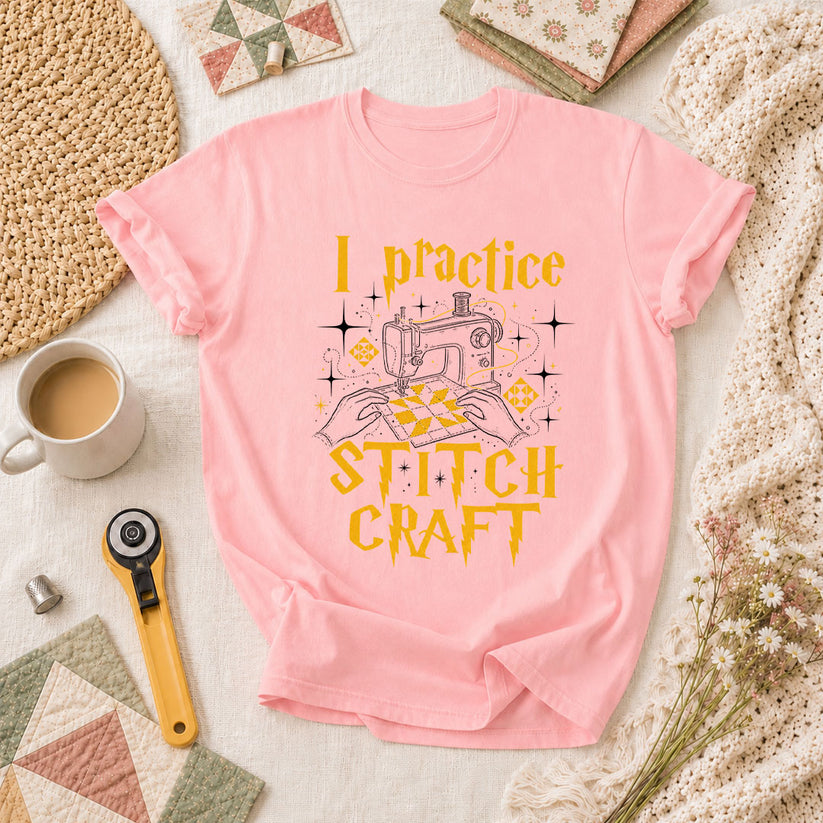 I Practice Stitch Craft Wizard Sewing T-Shirt - Pink