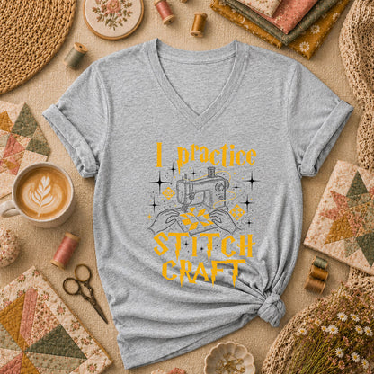 I Practice Stitch Craft Wizard Sewing Women's V-Neck - Athletic Heather