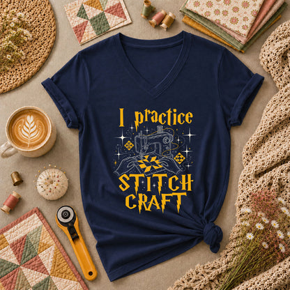 I Practice Stitch Craft Wizard Sewing Women's V-Neck - Navy