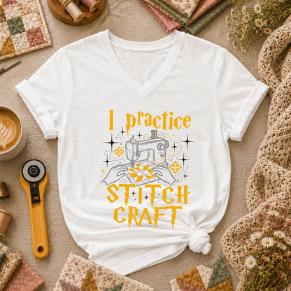 I Practice Stitch Craft Wizard Sewing Women's V-Neck - White