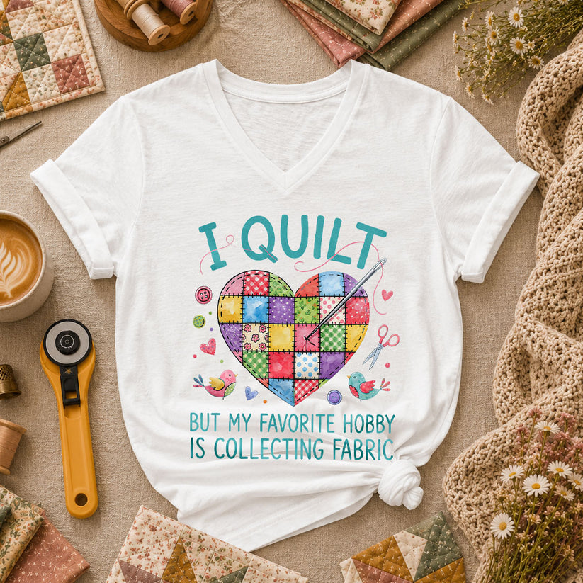 I Quilt But My Favorite Hobby Is Collecting Fabric Women's V-Neck - White