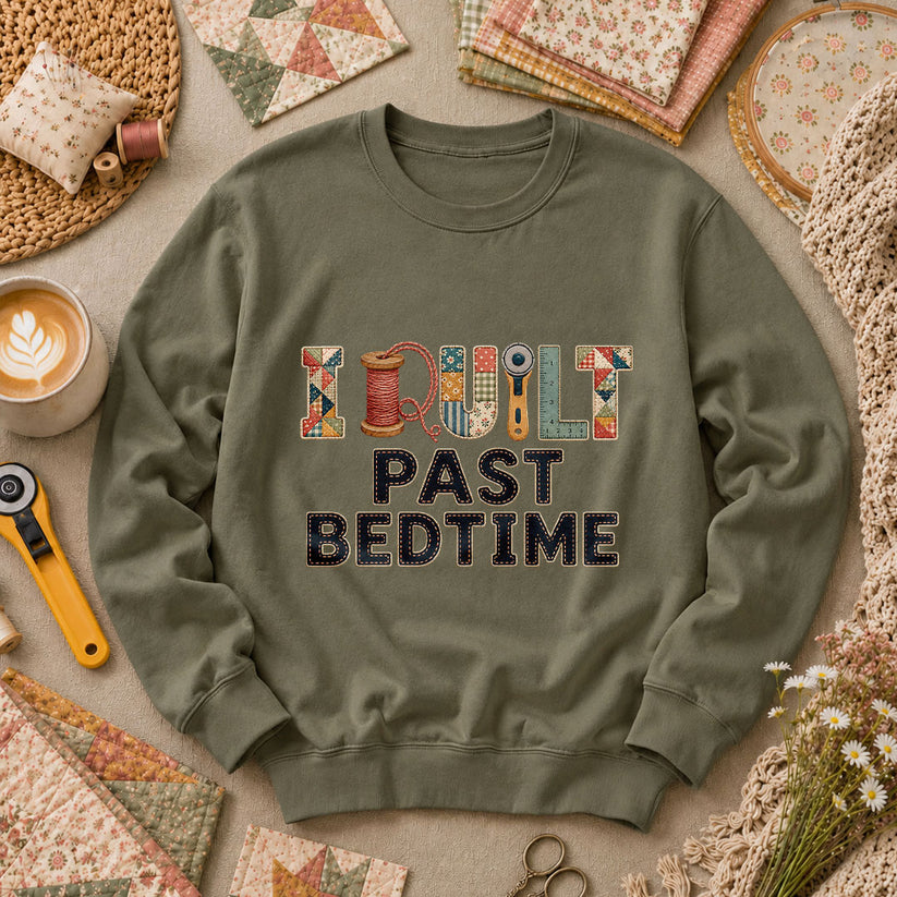I Quilt Past Bedtime Long Sleeve - Military Green