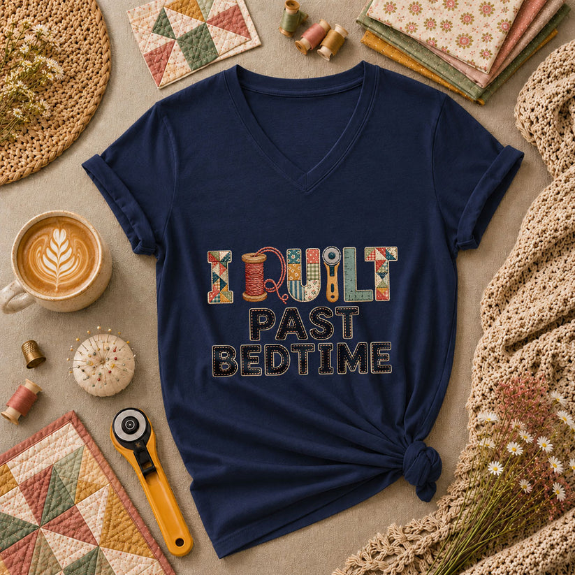 I Quilt Past Bedtime Women's V-Neck - Navy