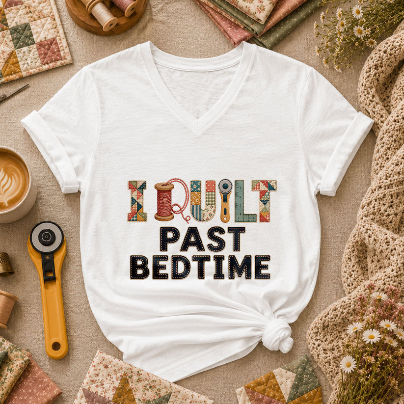 I Quilt Past Bedtime Women's V-Neck - White