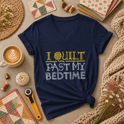 I Quilt Past My Bedtime Sewing Tools Typography Women's V-Neck - Navy