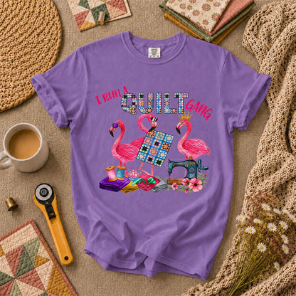 I Run A Quilt Gang Flamingos T-Shirt - Heather Team Purple