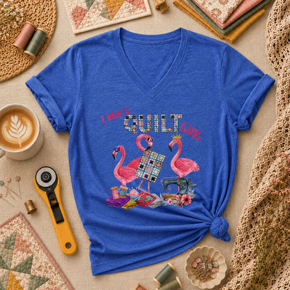 I Run A Quilt Gang Flamingos Women's V-Neck - Heather True Royal