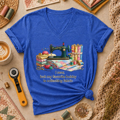 I Sew But My Favorite Hobby Is Collecting Fabric Women's V-Neck - Heather True Royal