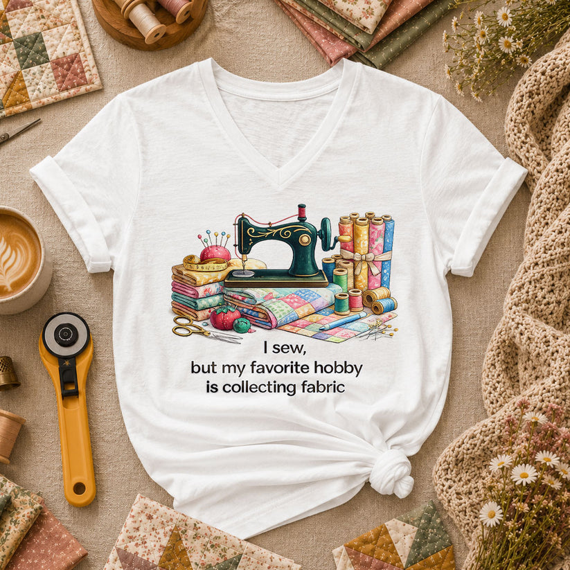 I Sew But My Favorite Hobby Is Collecting Fabric Women's V-Neck - White