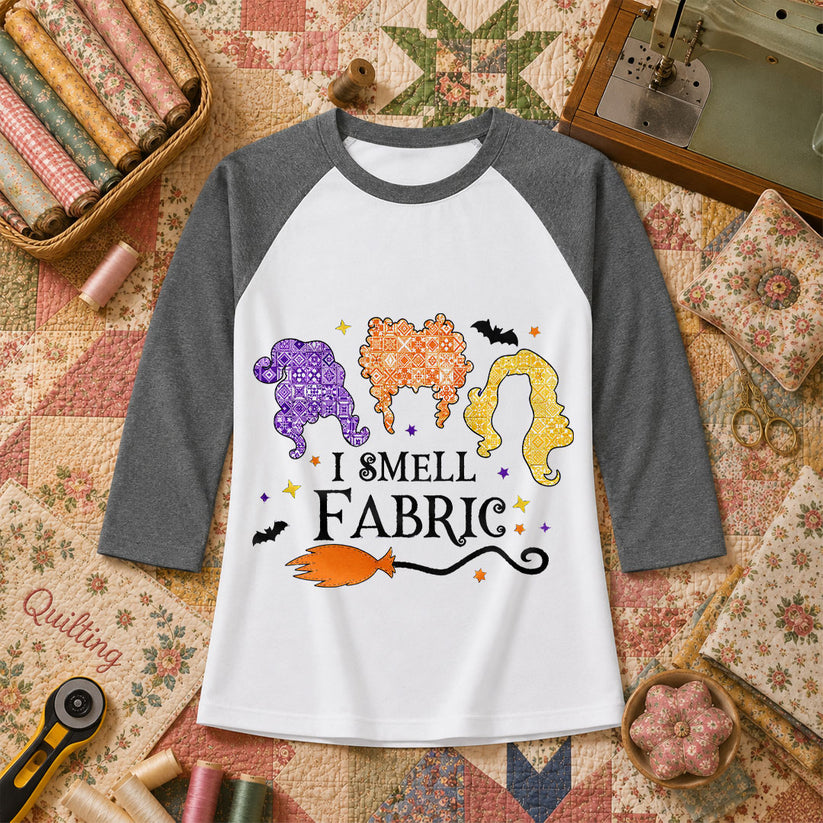 I Smell Fabric Witch Halloween Raglan Sleeve - Deep Heather