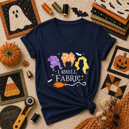 I Smell Fabric Witch Halloween Women's V-Neck - Navy
