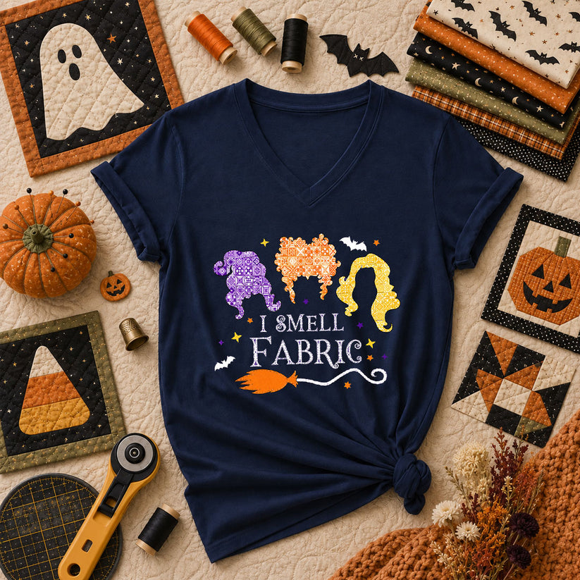 I Smell Fabric Witch Halloween Women's V-Neck - Navy